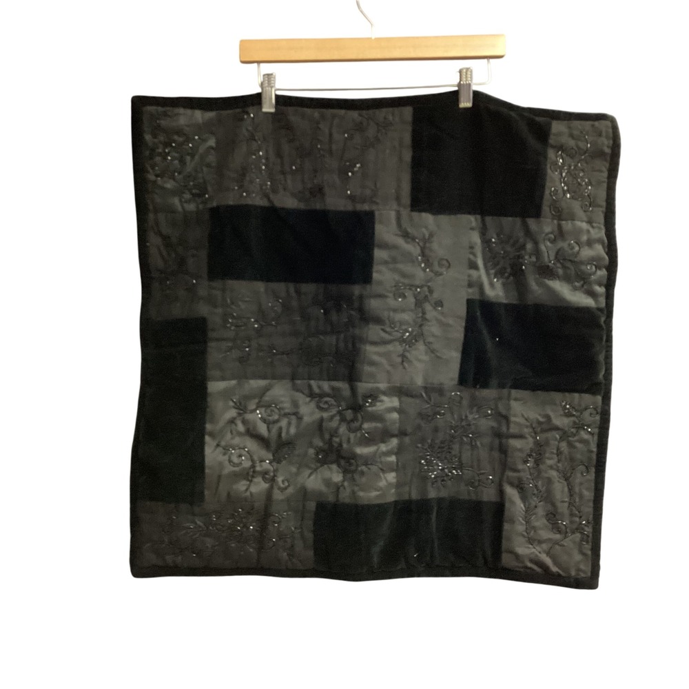 Ralph Lauren ‎ Beaded Pillow Black Velvet Patchwork Decorative 25x25 Cover Sham
